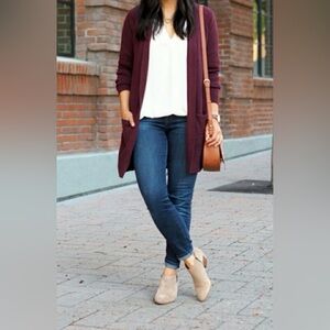 Iris Deep Burgundy Front Pockets Open Cardigan Sweater Women’s Size Medium